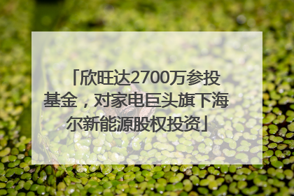 欣旺达2700万参投基金，对家电巨头旗下海尔新能源股权投资