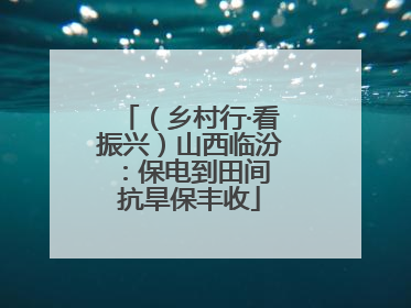 （乡村行·看振兴）山西临汾：保电到田间 抗旱保丰收
